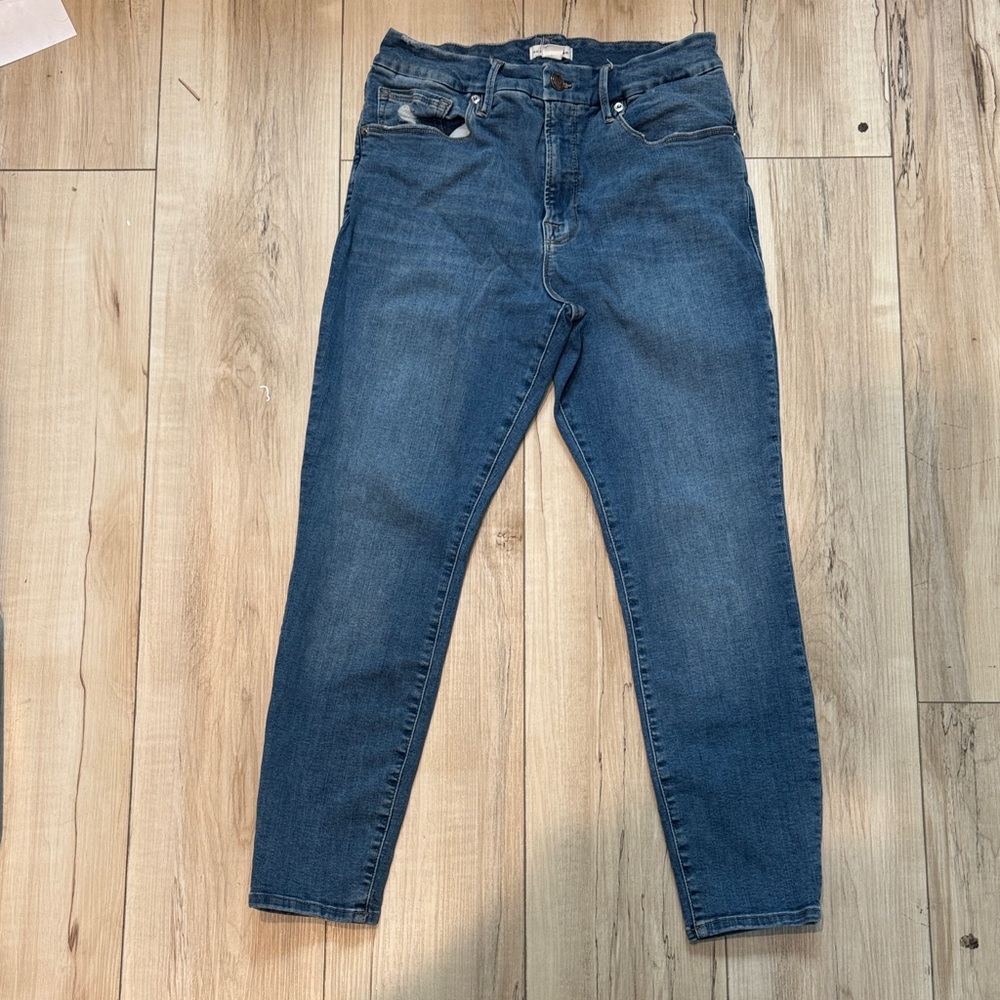 Good American Dark Blue Skinny Jeans distressed pocket size 10